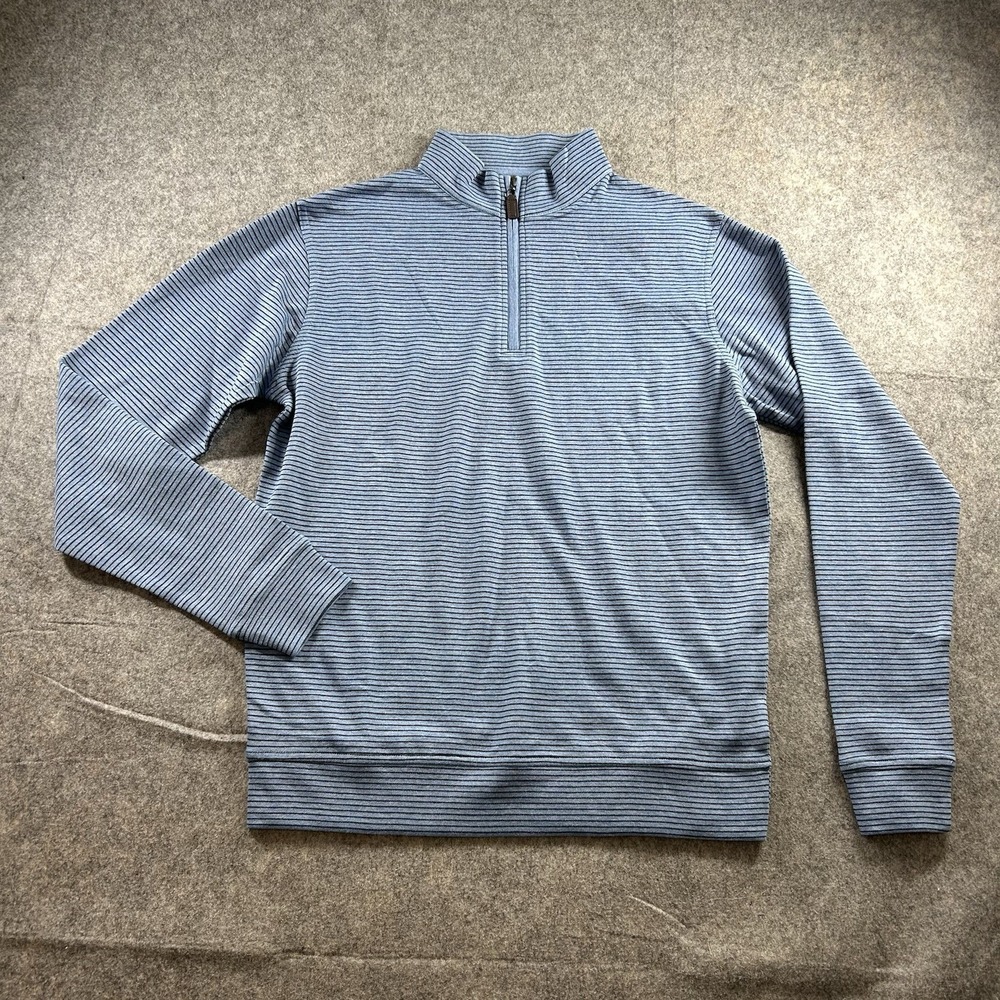 Horn Legend Quarter Zip Sweater Mens Small Cotton Blend Steel Navy Blue Stripe